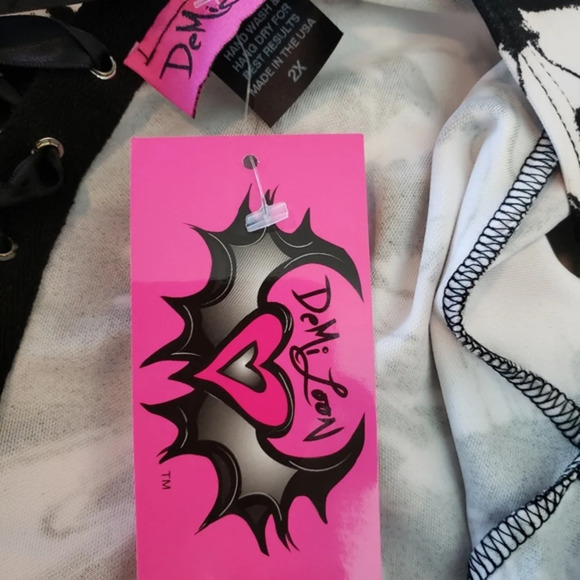 Demi Loon Black-White Floral Bombshell Vixen Pin up Back Corset Tie Dress Sz 2XL - Picture 13 of 14